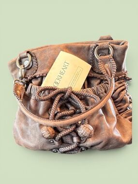 Vintage Lockheart Leather Drawstring Satchel Bag with Dust Bag & Card